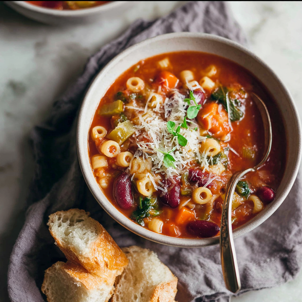 Hearty Minestrone Soup with Bacon and Vegetables Recipe - Recipe Image