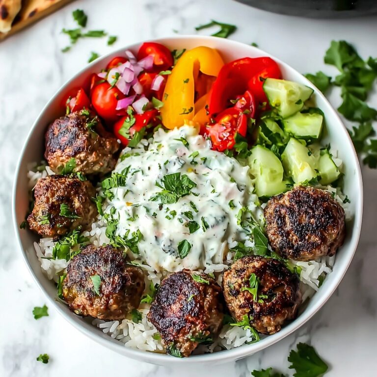 Greek Meatball Bowl with Tzatziki, Rice & Fresh Veggies Recipe