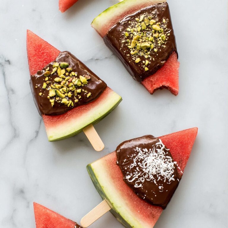 Dark Chocolate Dipped Watermelon with Sea Salt, Pistachios, and Coconut Recipe