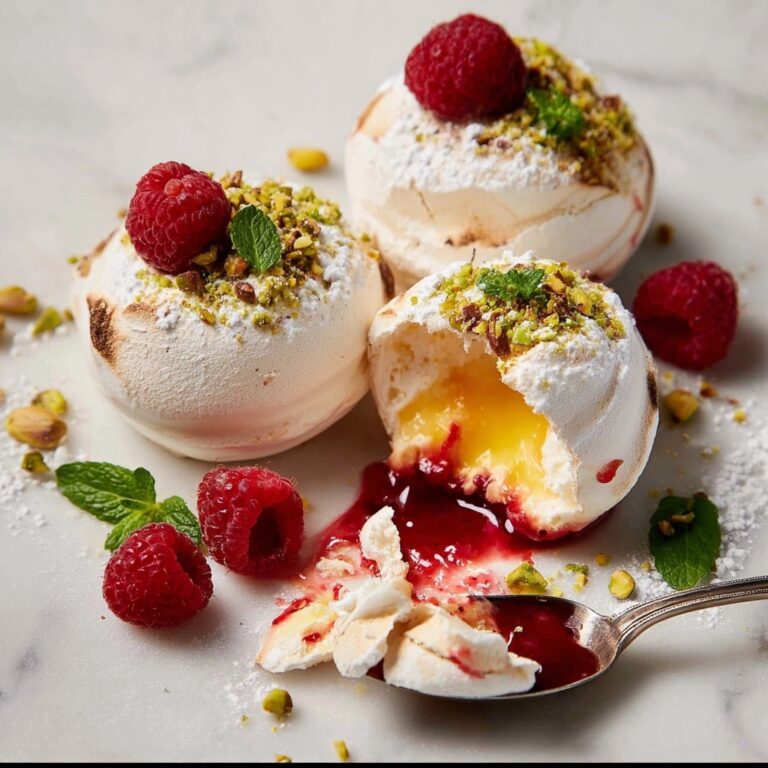 Pavlova Bombs with Raspberry Coulis and Cream Recipe