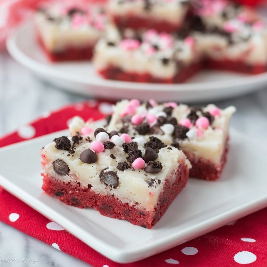 Red Velvet Oreo Cookie Bars with Cream Cheese Frosting and Valentine’s Day Sprinkles Recipe - Recipe Image