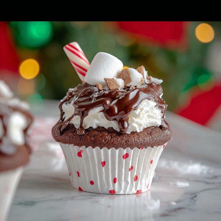 Hot Chocolate Cupcakes with Melty Marshmallow Center and Peppermint Sprinkles Recipe