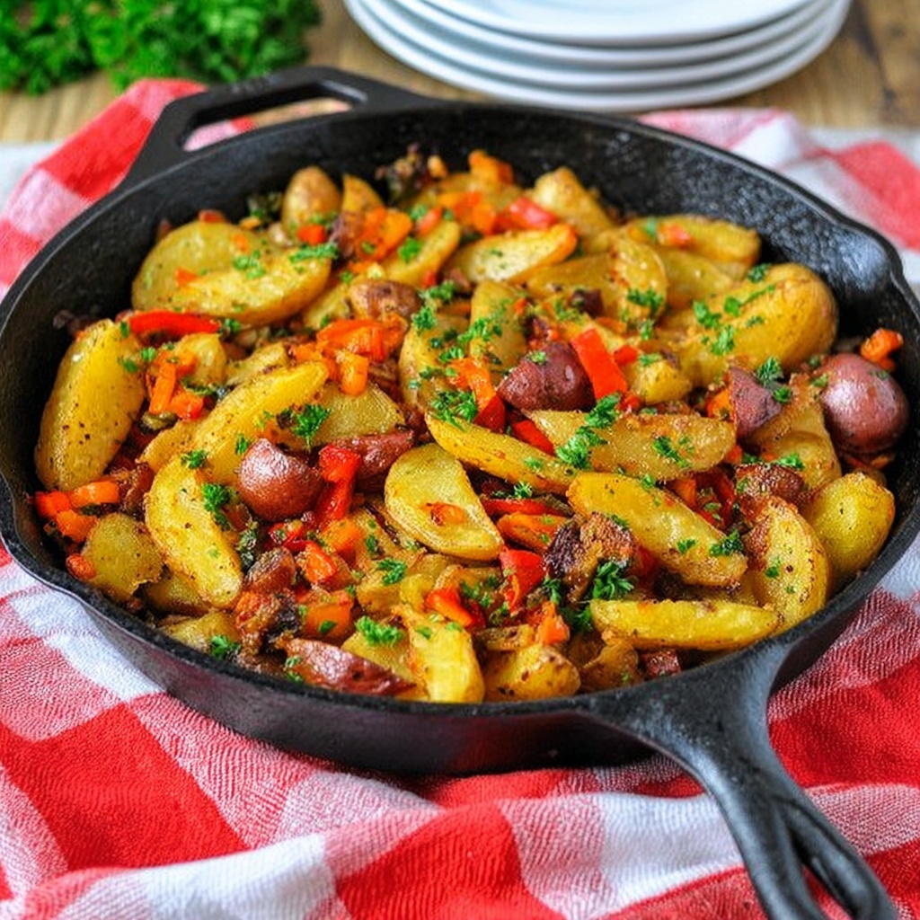 Colorful Breakfast Potatoes with Bacon, Bell Peppers, and Maple Glaze Recipe - Recipe Image