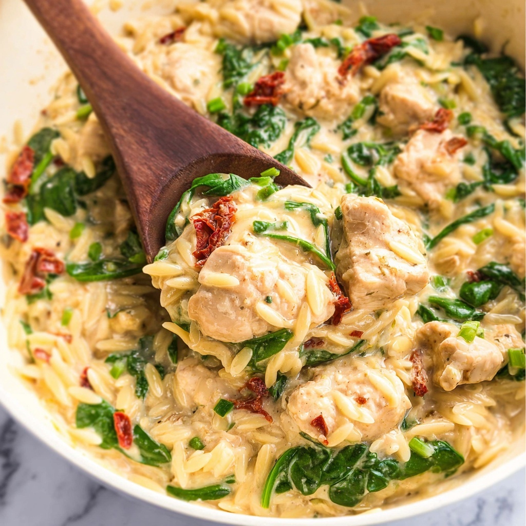 Creamy Chicken Orzo with Sun-Dried Tomatoes and Spinach Recipe - Recipe Image