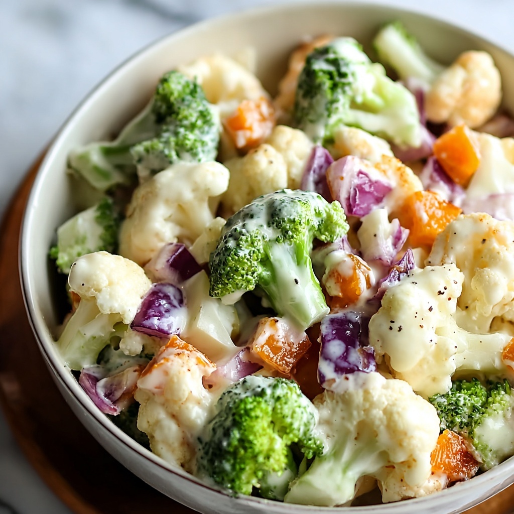 Loaded Broccoli Cauliflower Salad: Creamy Low Carb Delight Recipe - Recipe Image