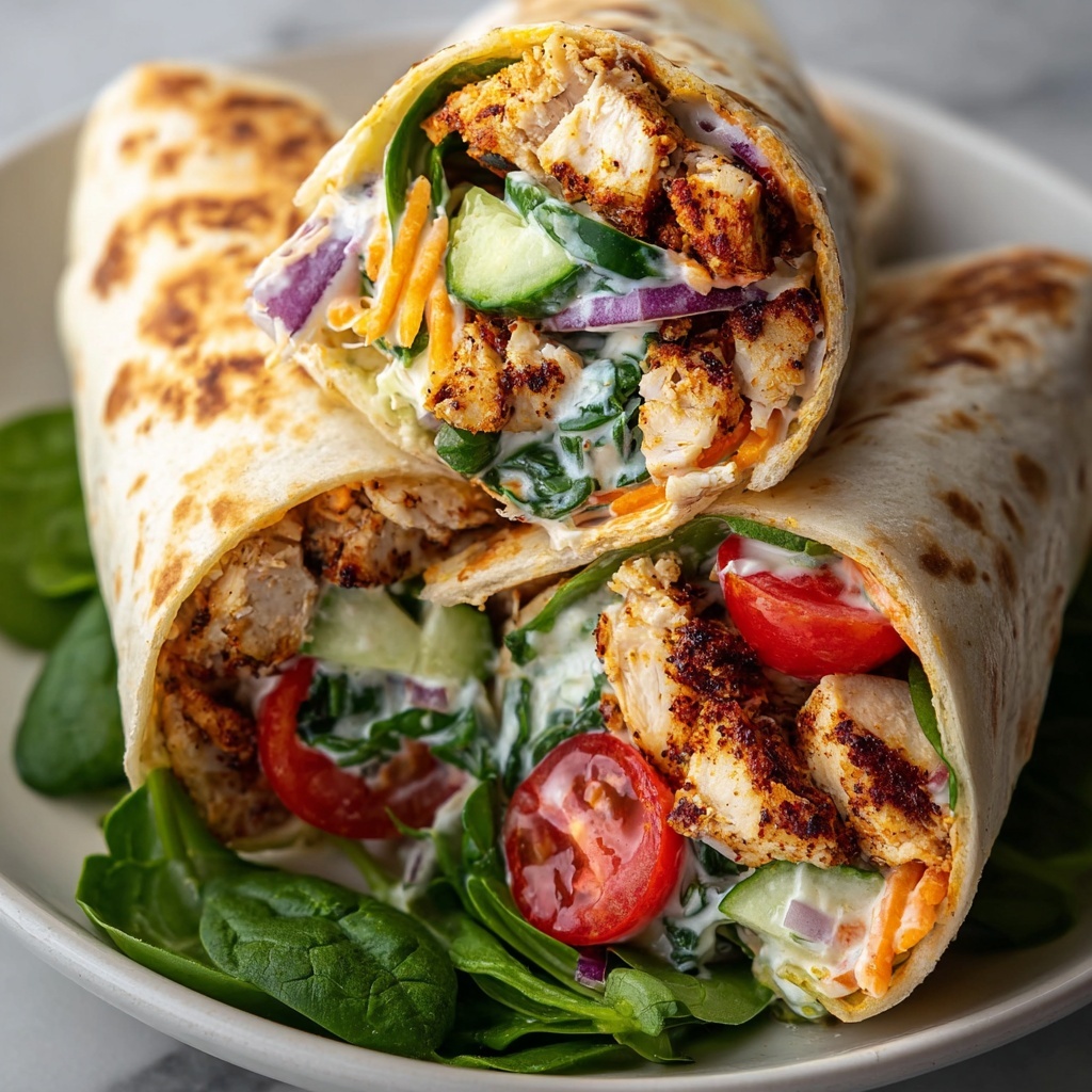 Healthy Chicken Wrap with Greek Yogurt Dill Dressing Recipe - Recipe Image