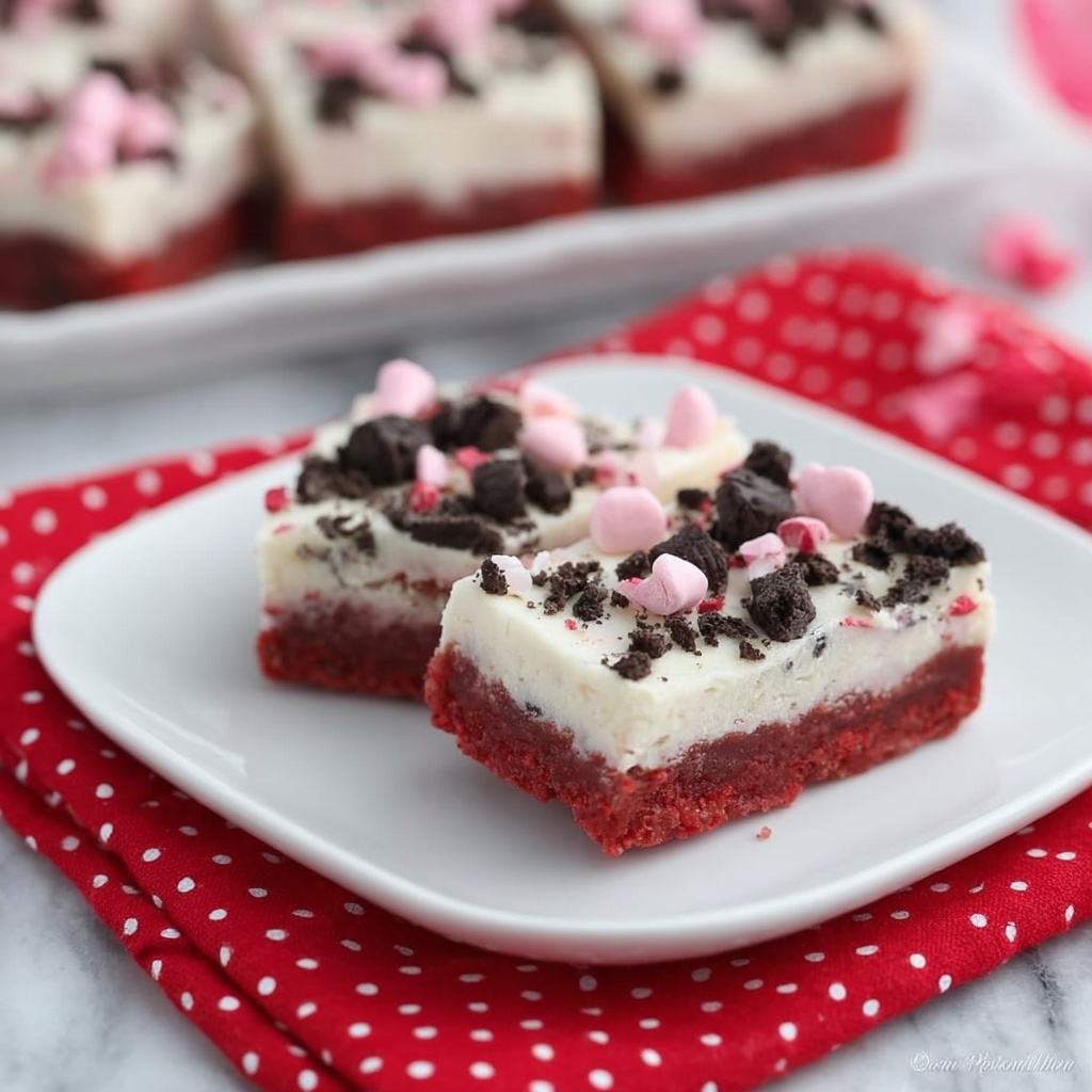 Red Velvet Oreo Cookie Bars with Cream Cheese Frosting and Valentine’s Day Sprinkles Recipe - Recipe Image
