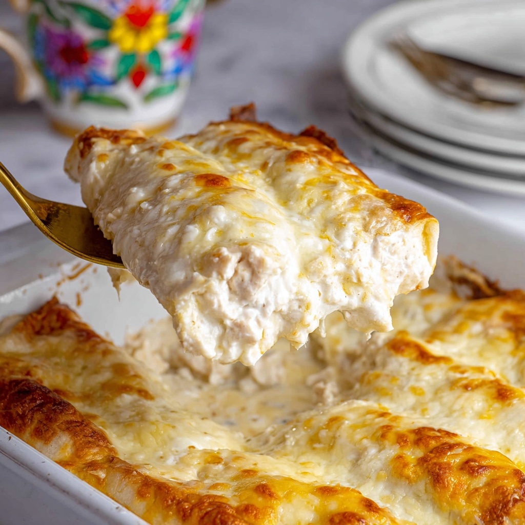 White Chicken Enchiladas with Green Chilies and Monterey Jack Cheese Recipe - Recipe Image