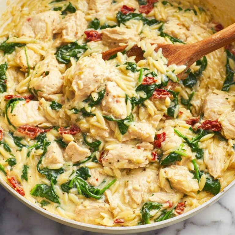 Creamy Chicken Orzo with Sun-Dried Tomatoes and Spinach Recipe