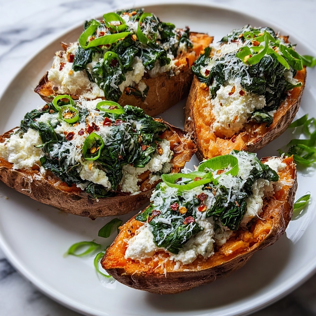 Creamy Ricotta & Spinach Stuffed Sweet Potatoes Recipe - Recipe Image
