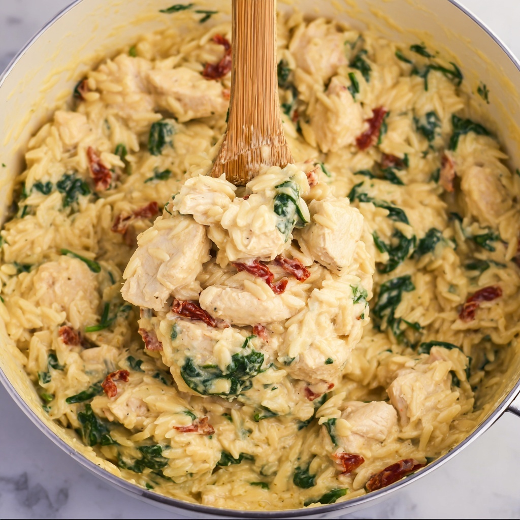 Creamy Chicken Orzo with Sun-Dried Tomatoes and Spinach Recipe - Recipe Image