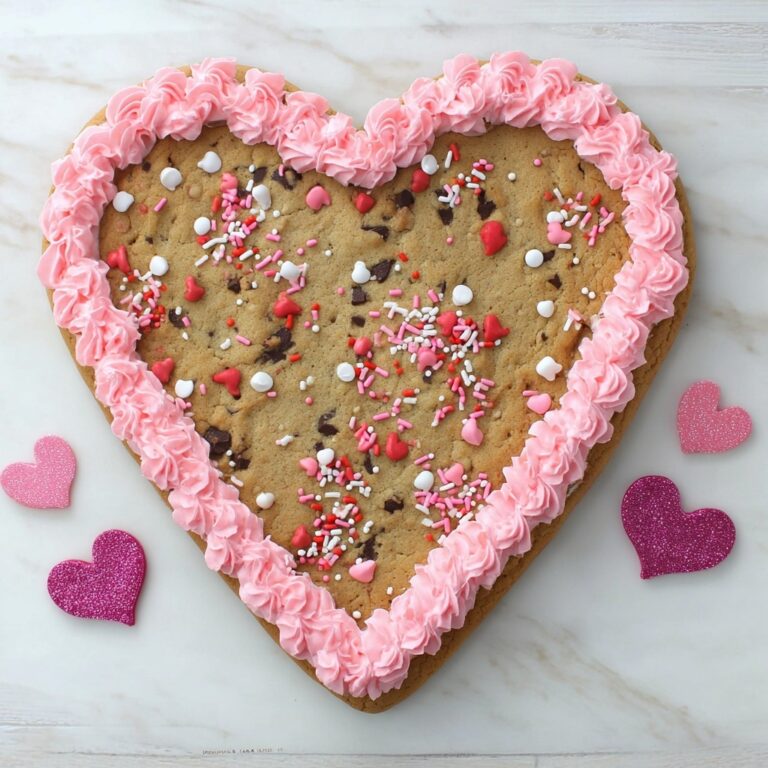 Heart Shaped Chocolate Chip Cookie Cake with Pink M&Ms and Sprinkles Recipe