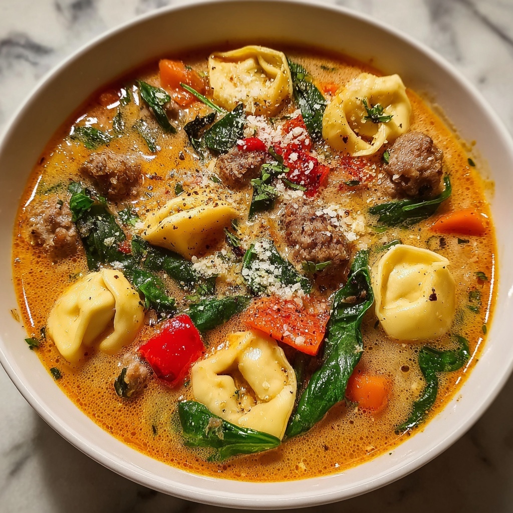 Hearty Dutch Oven Sausage Tortellini Soup Recipe - Recipe Image