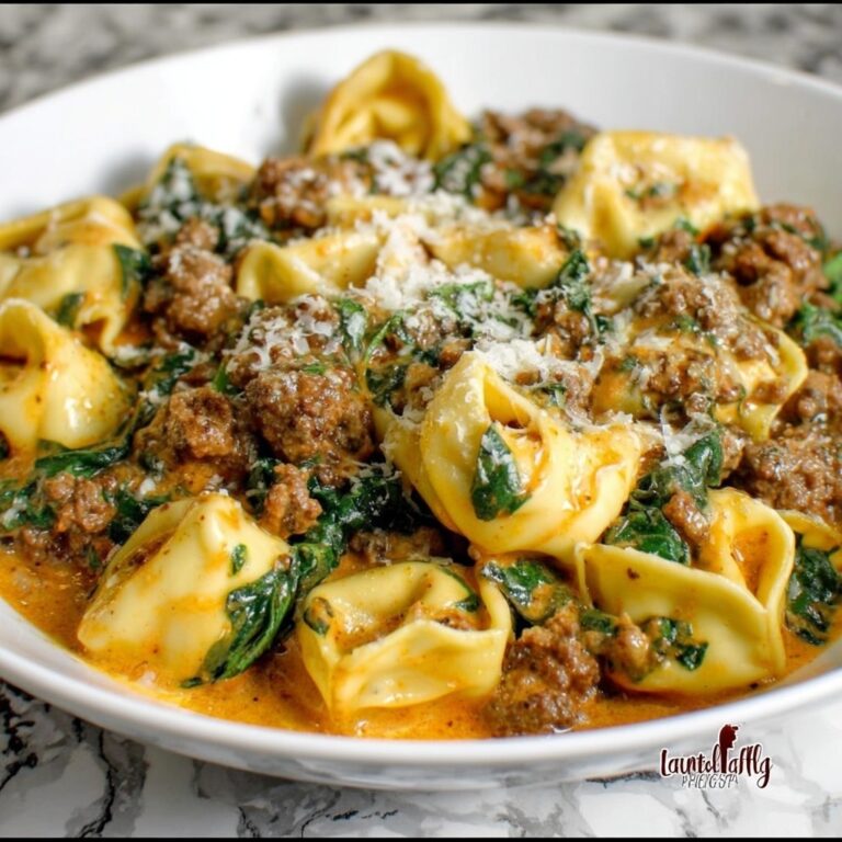 Creamy Garlic Butter Beef Tortellini with Italian Sausage & Spinach Recipe