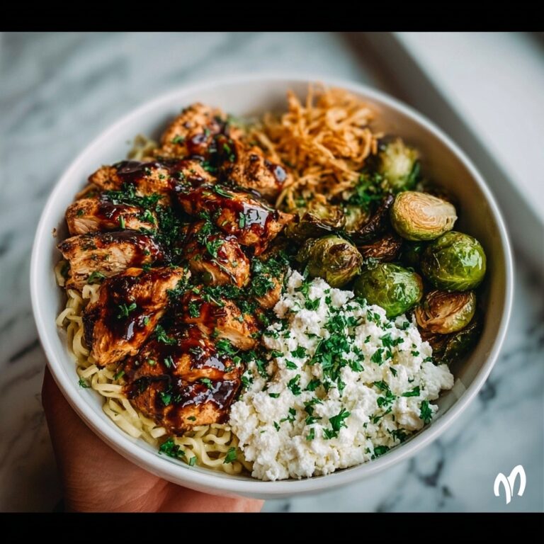 Hot Honey Balsamic Chicken Alfredo with Whipped Feta & Crispy Brussels Chips Recipe