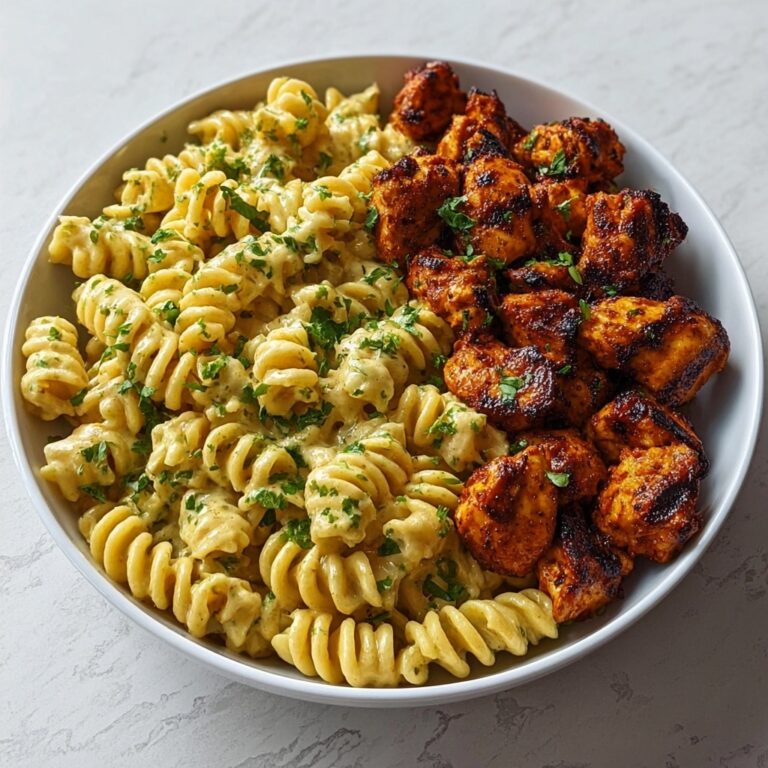 Garlic Butter Chicken Bites with Spicy Cajun Alfredo Twisted Pasta Recipe