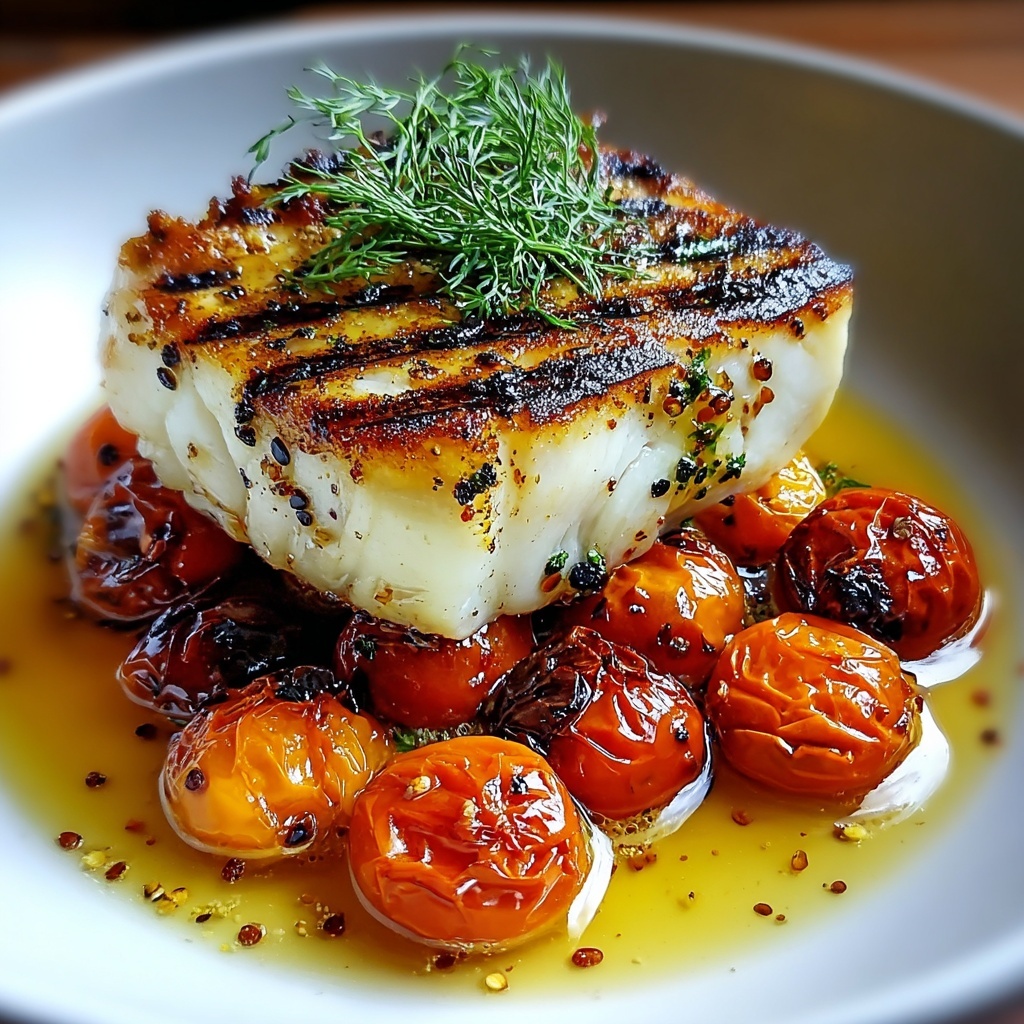 Grilled Cod with Roasted Tomatoes & Creamy Dill Sauce Recipe - Recipe Image