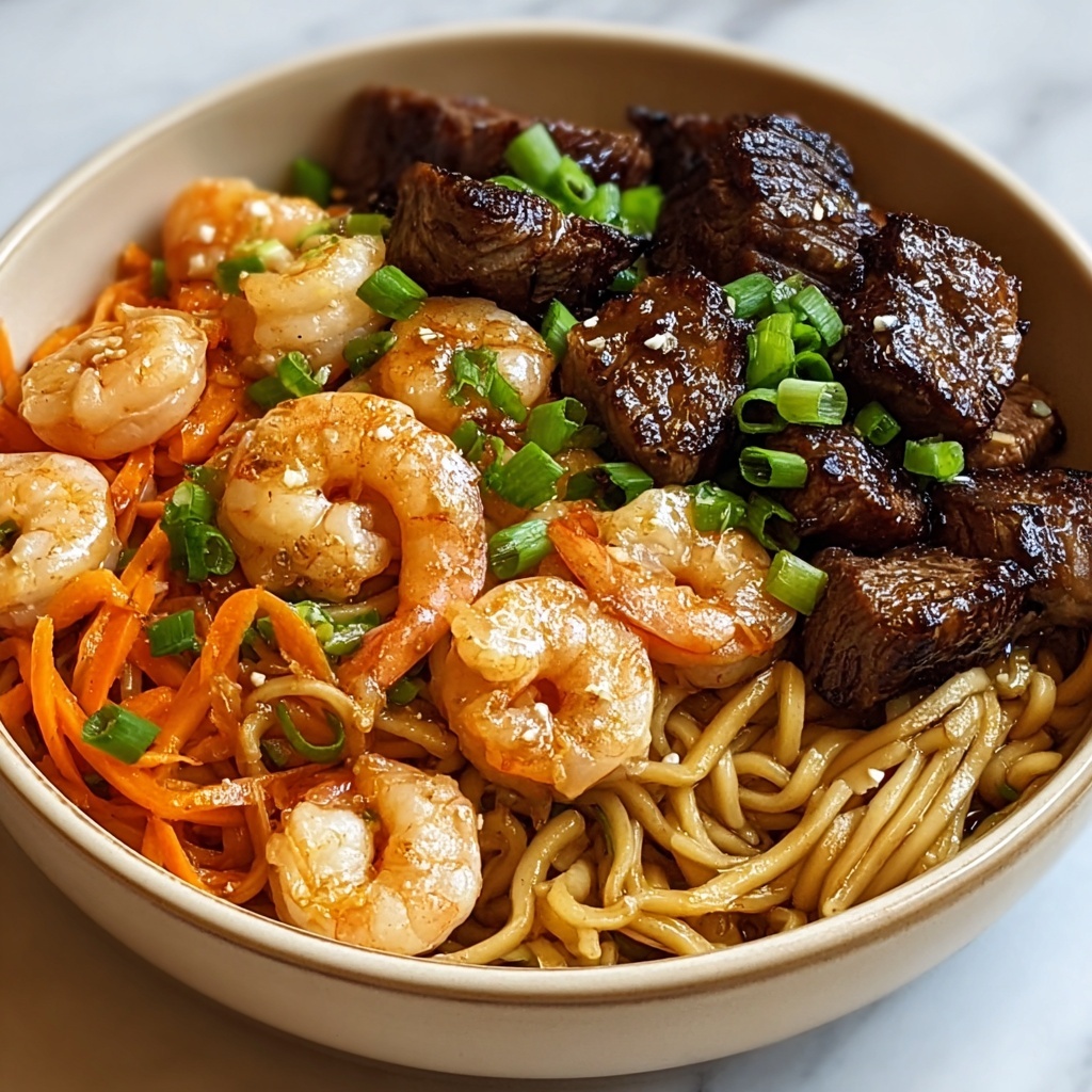 Shrimp & Teriyaki Steak Noodles Recipe - Recipe Image