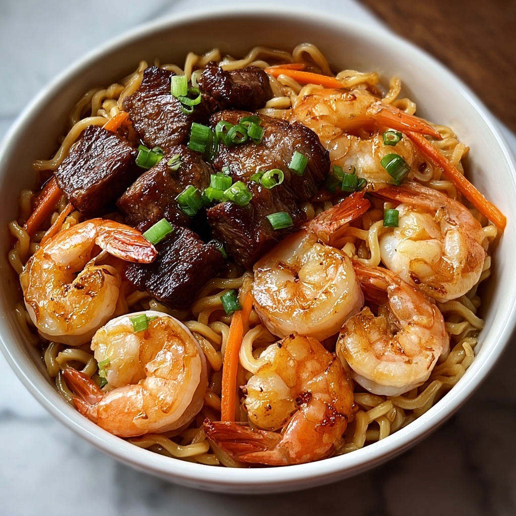 Shrimp & Teriyaki Steak Noodles Recipe - Recipe Image